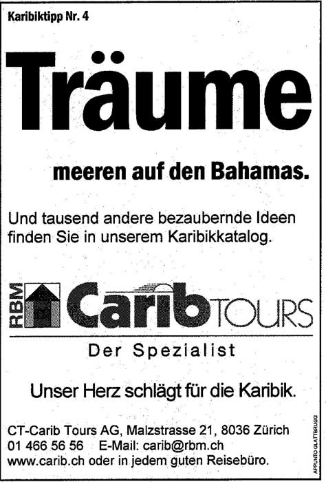 Touristik-Inserate von appunto lassen Kunden traeumen.